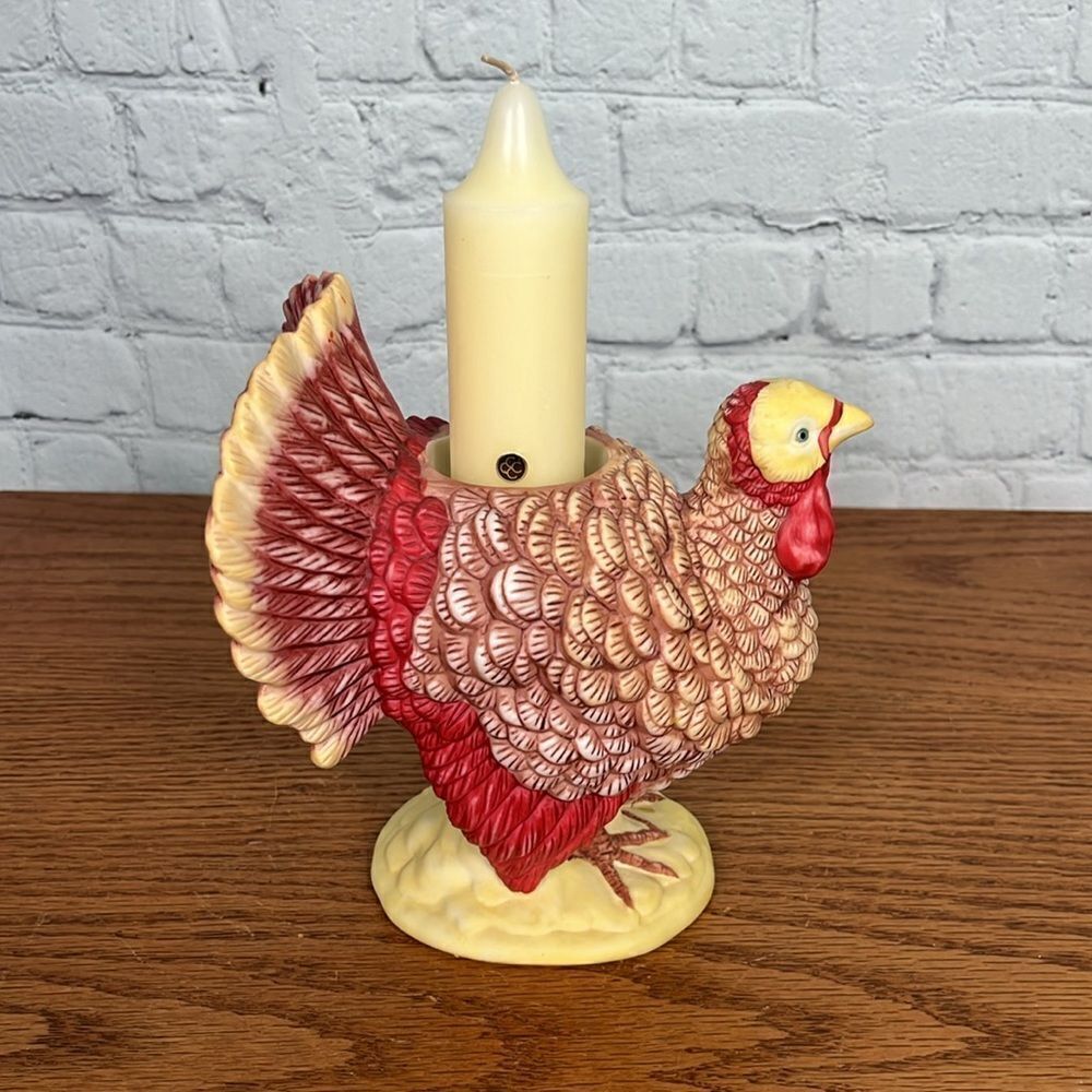 PartyLite Ceramic Turkey Candle Holder Thanksgiving Taper OR Tea light HTF!